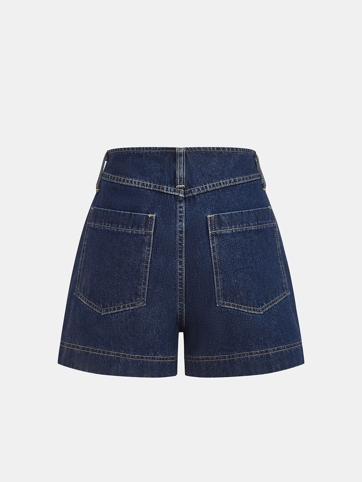 Belted Denim Sleeveless Vest &amp; Shorts Set