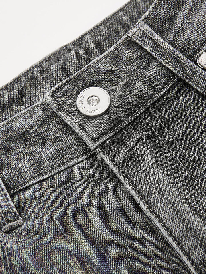 Mid-Waist Wide-Leg Denim Pants