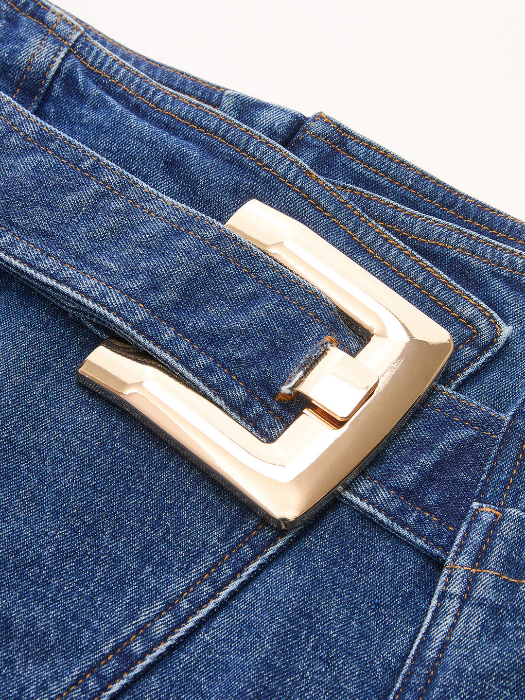 Buckle Detail Asymmetrical Denim Mini Skirt