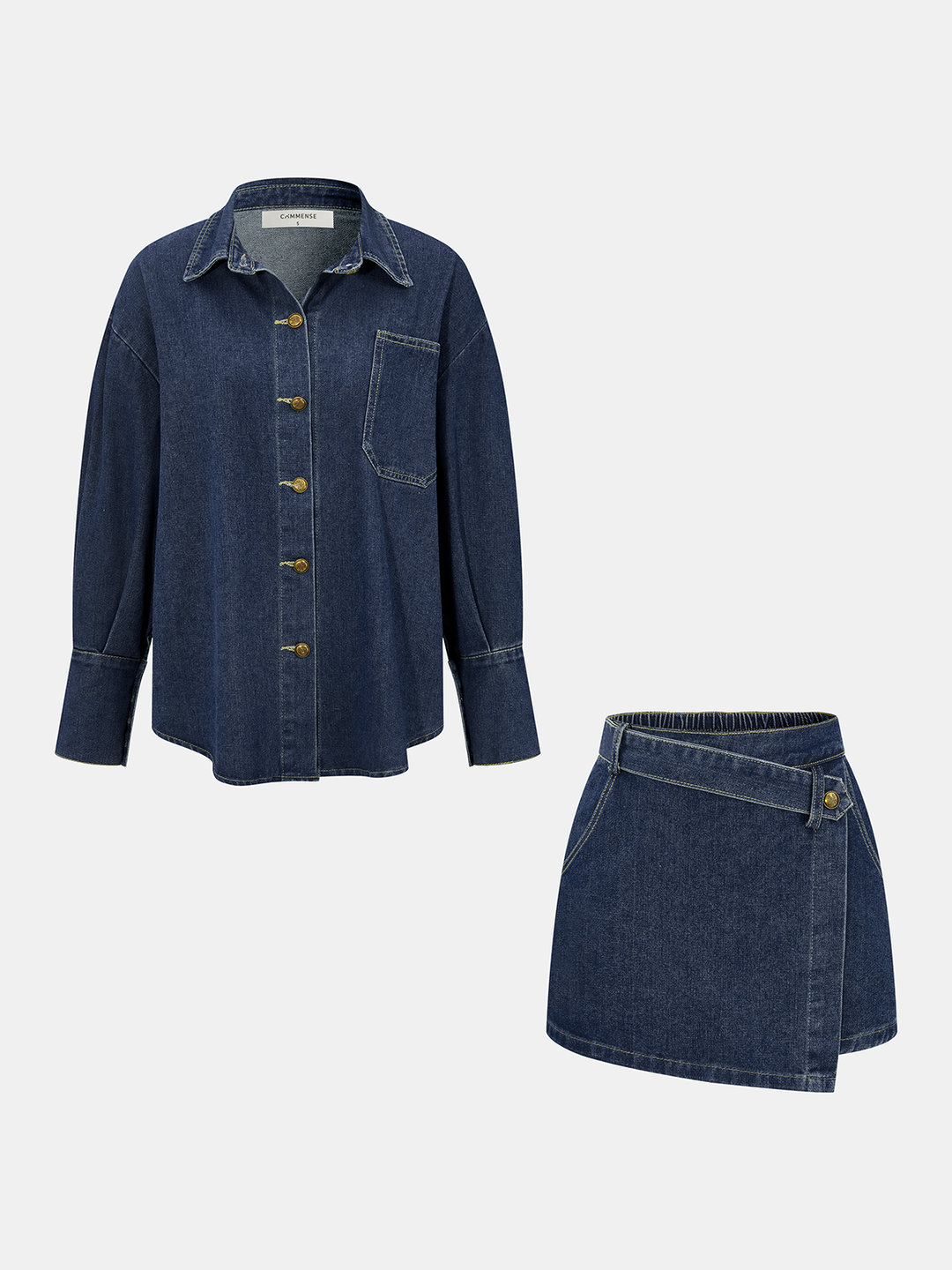 Denim Shirt &amp; Asymmetric Skort Set