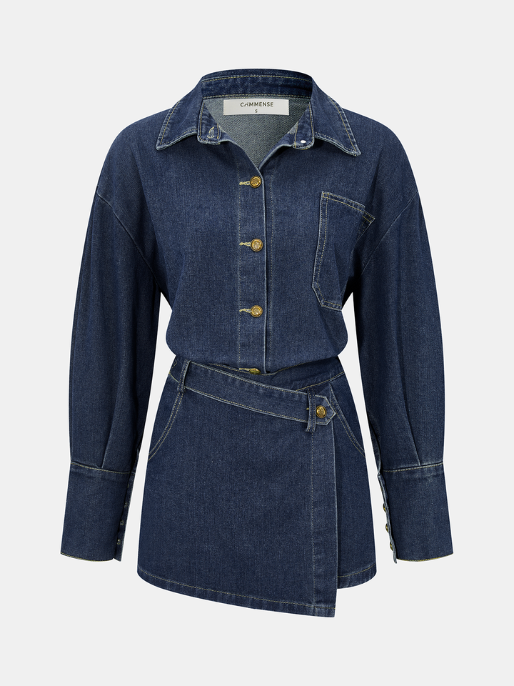 Denim Shirt &amp; Asymmetric Skort Set
