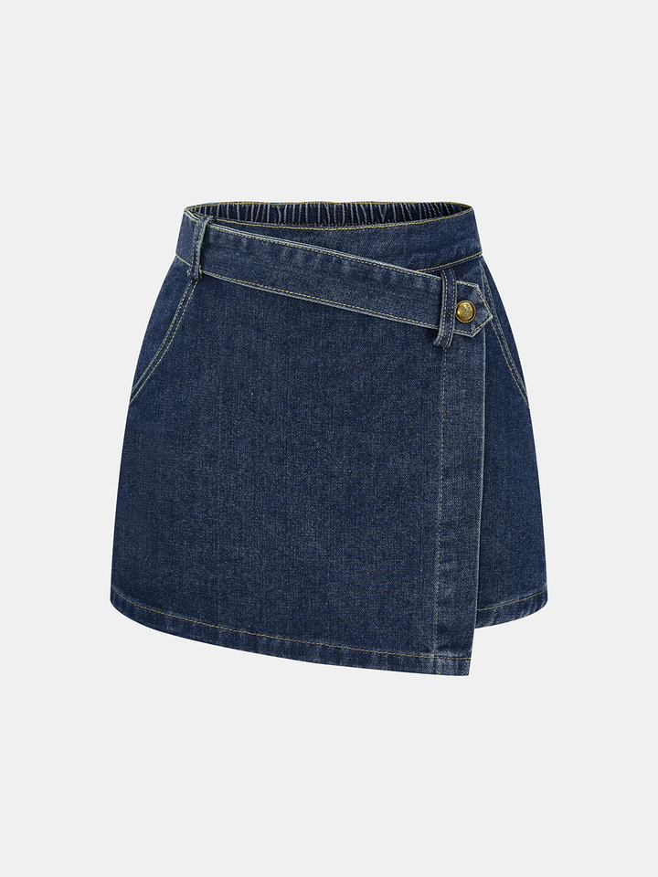 Denim Shirt &amp; Asymmetric Skort Set