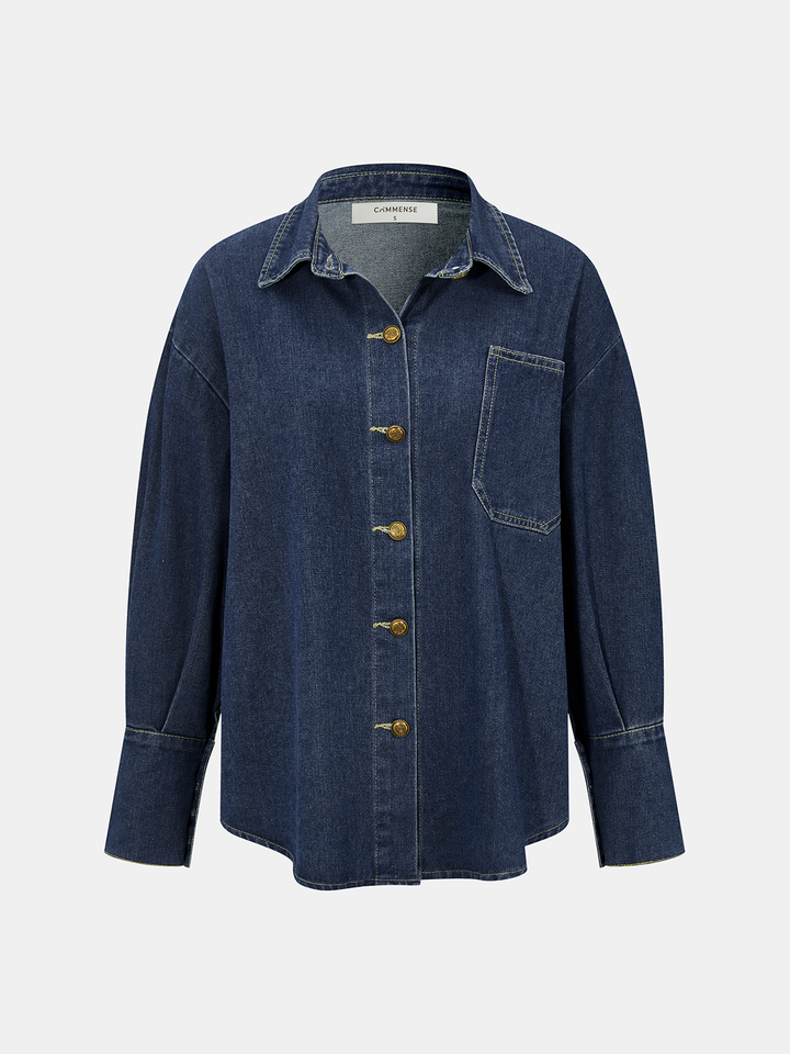 Denim Shirt &amp; Asymmetric Skort Set