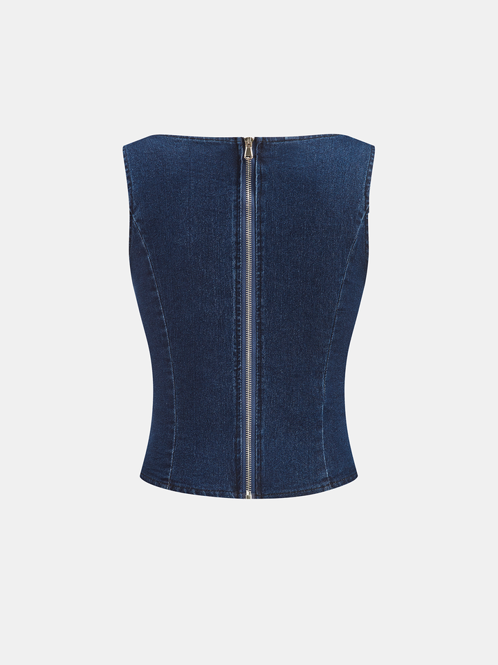 Sleeveless Denim Top Flared Pants Set
