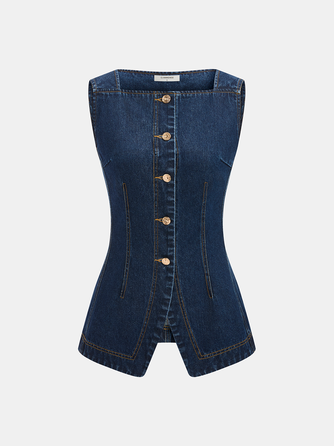 Metal Button Denim Sleeveless Vest &amp; Shorts Set