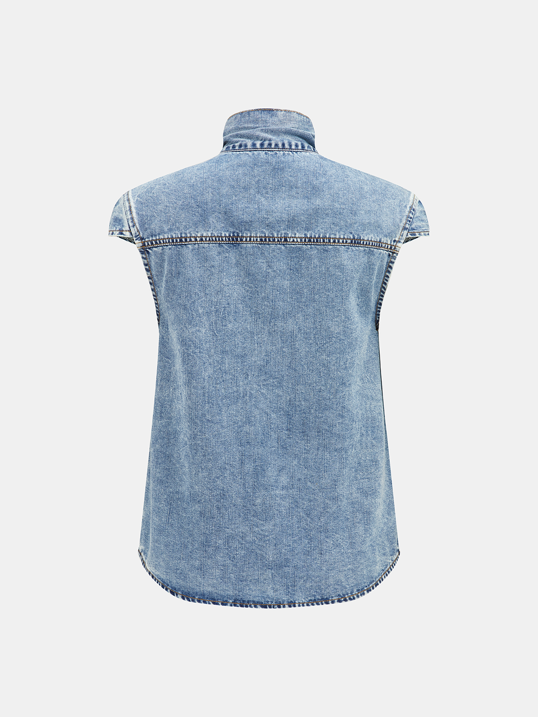 Tie Neck Sleeveless Denim Shirt