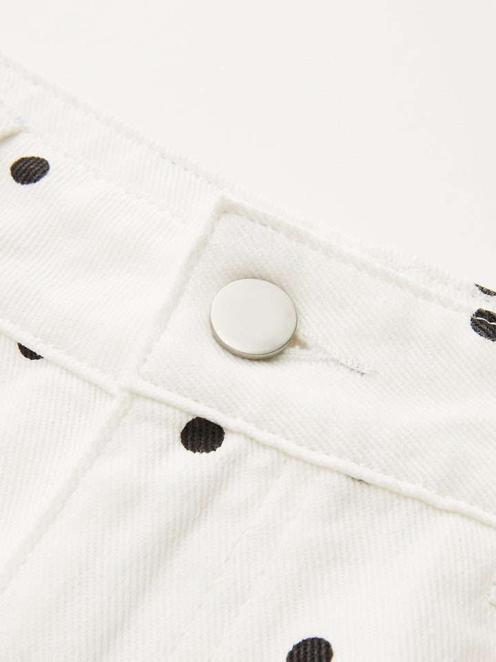 Polka Dot Denim Wide Leg Jeans