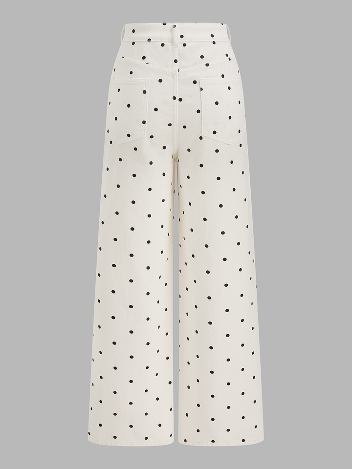 Polka Dot Denim Wide Leg Jeans
