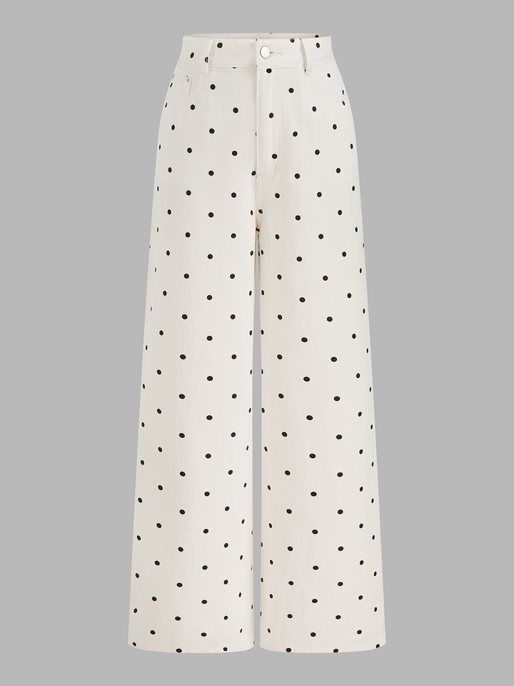 Polka Dot Denim Wide Leg Jeans