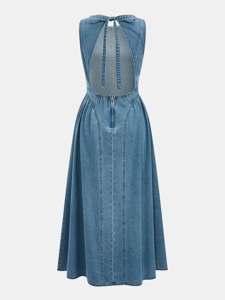 Denim Sleeveless Backless Maxi Dress