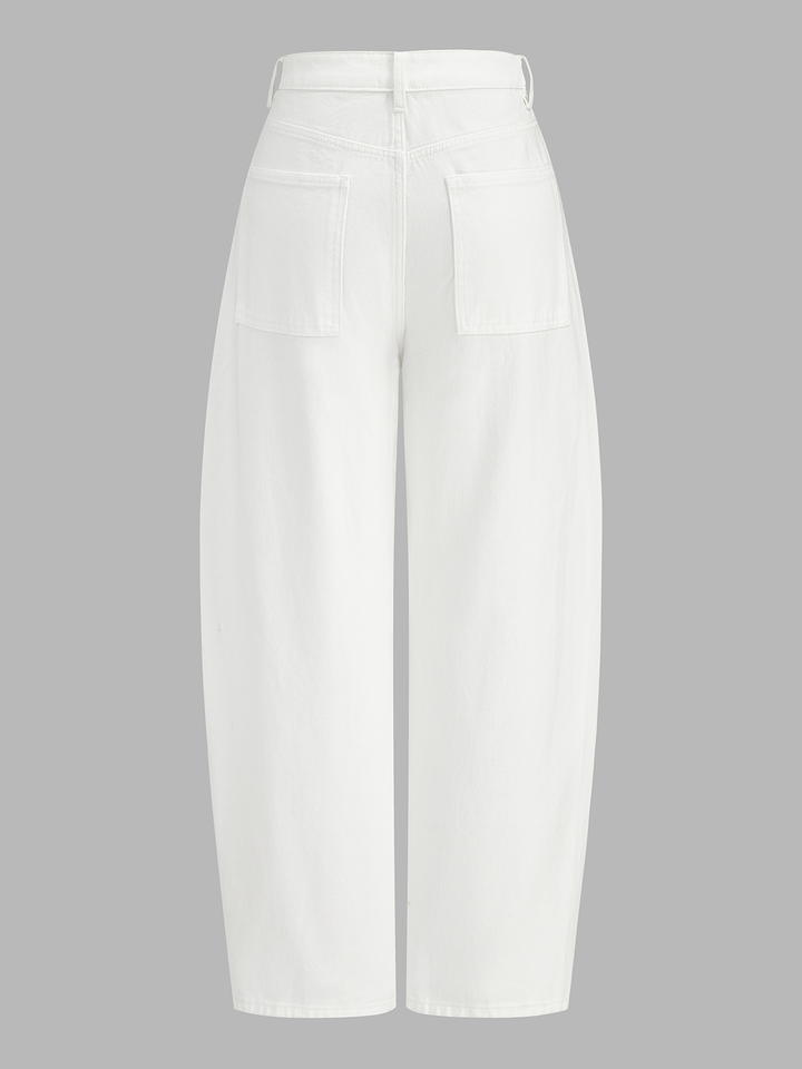 Mid-Waist Curved Leg Denim Pants