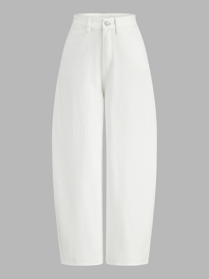 Mid-Waist Curved Leg Denim Pants
