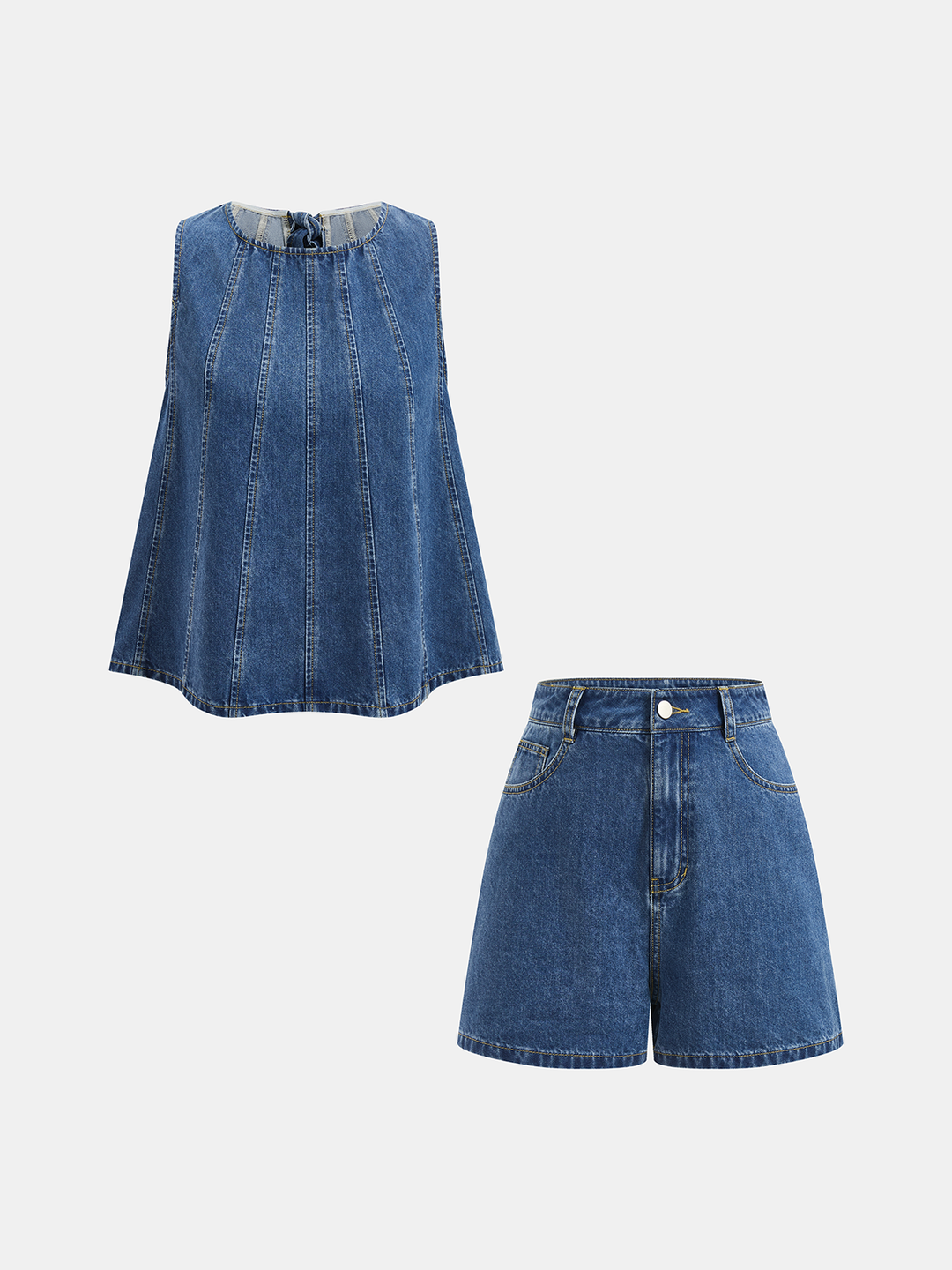 Tie-Back Denim Sleeveless Top &amp; Shorts Set