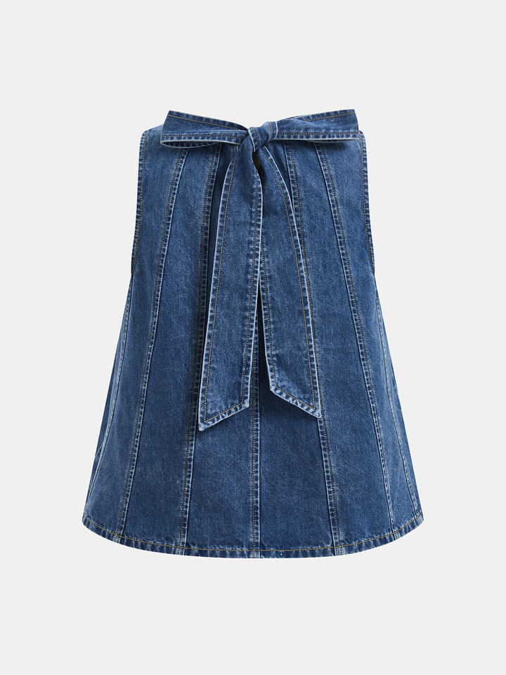 Tie-Back Denim Sleeveless Top &amp; Shorts Set