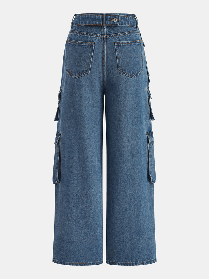 Multi Pocket Wide Leg Denim Pants