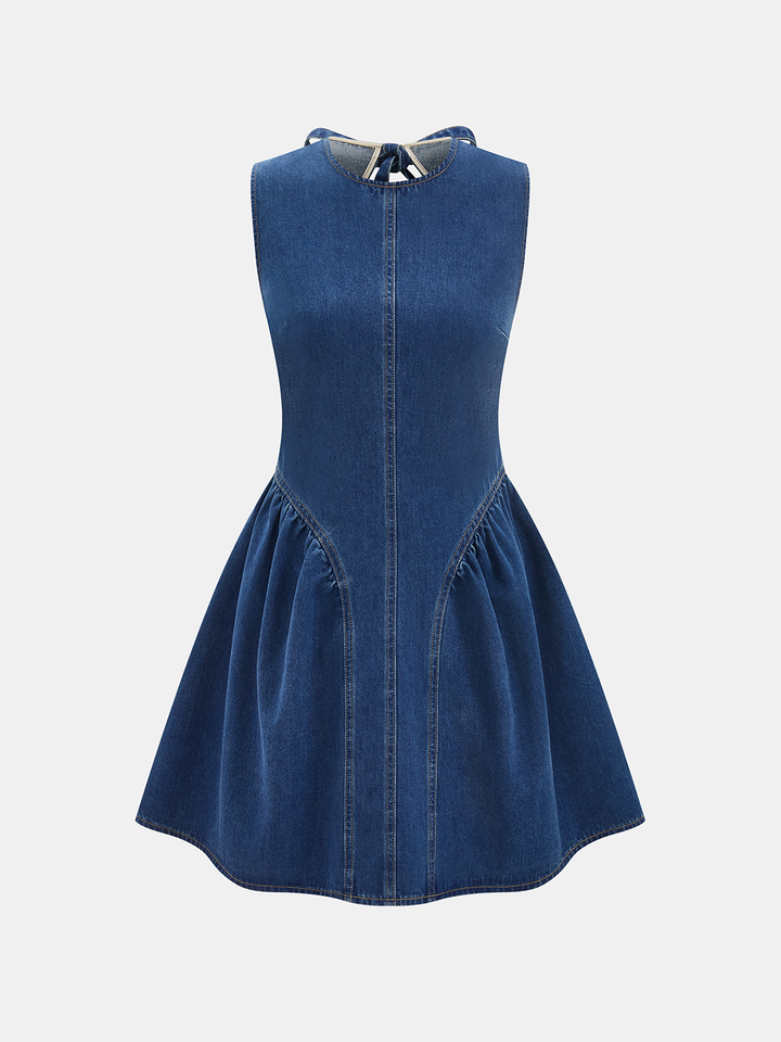 Sleeveless Open Back Denim Mini Dress