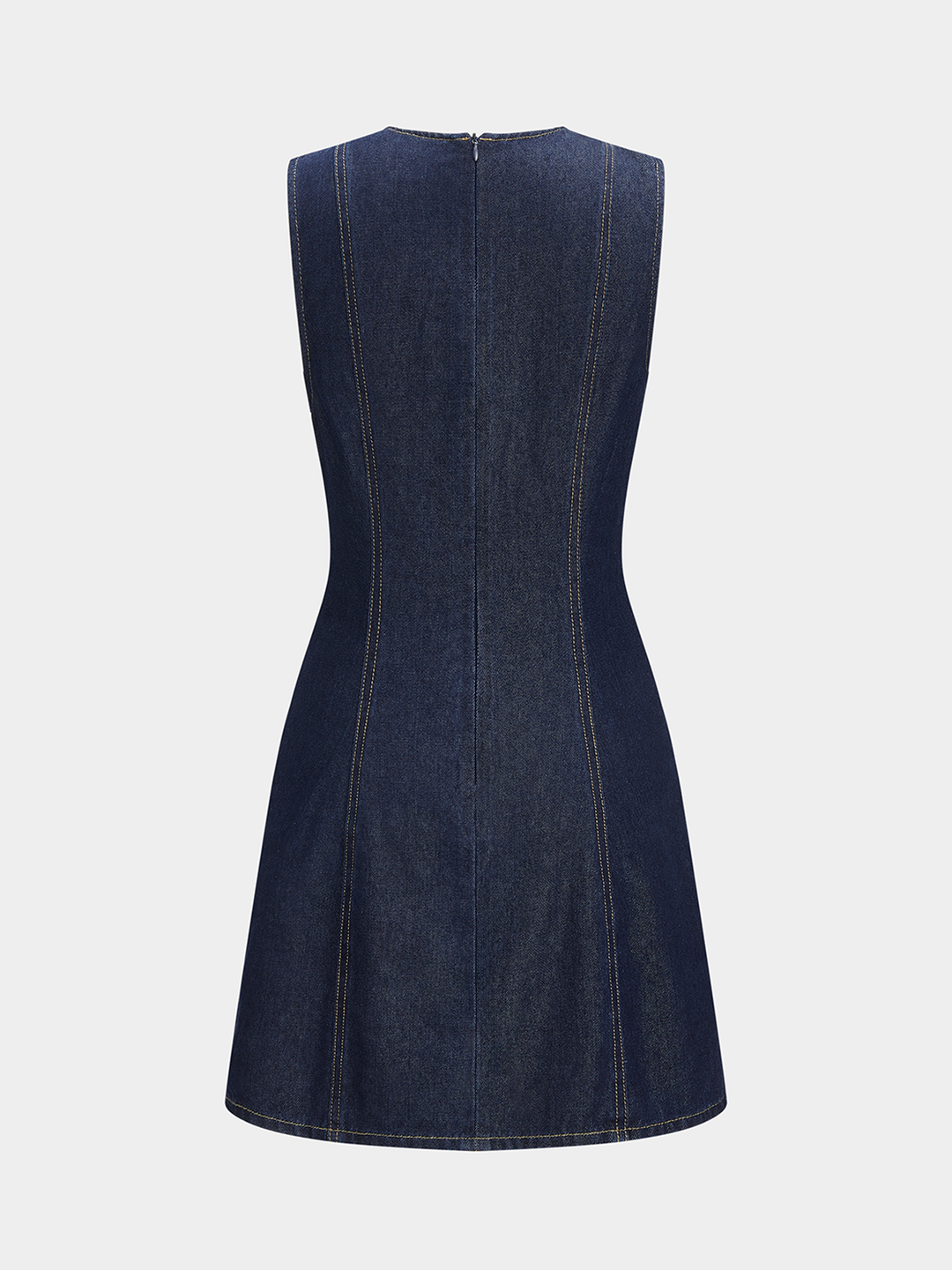 Scallop Button Front Sleeveless Denim Mini Dress
