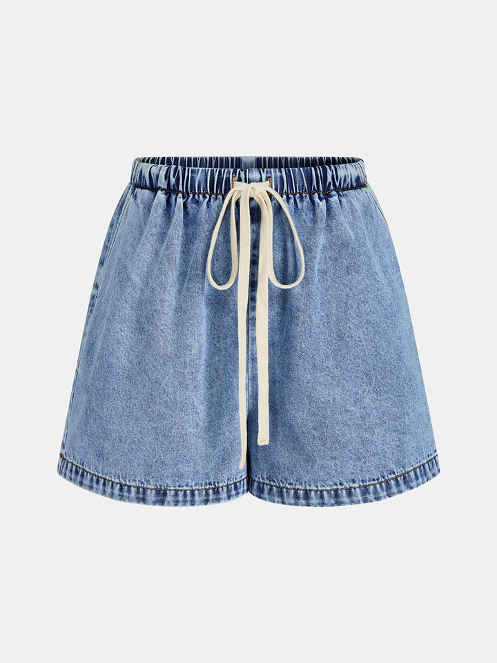 Side Slit Denim Vest &amp; Drawstring Shorts Set
