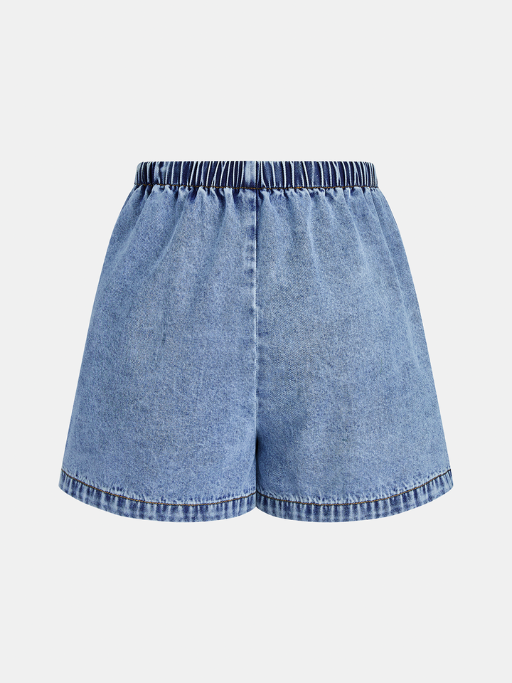 Side Slit Denim Vest &amp; Drawstring Shorts Set