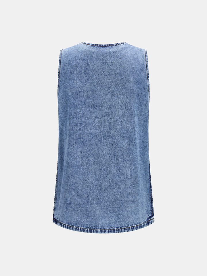 Side Slit Denim Vest &amp; Drawstring Shorts Set