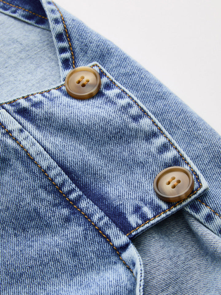Side Slit Denim Vest &amp; Drawstring Shorts Set