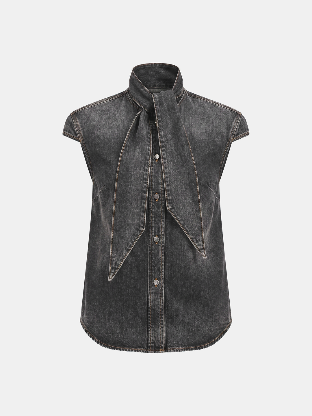 Tie Neck Sleeveless Denim Shirt