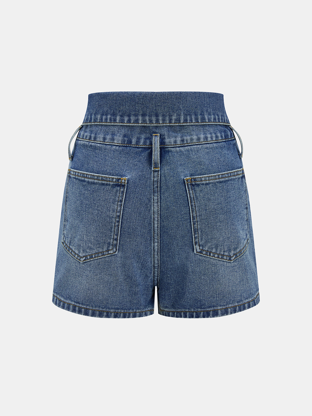 Fold Over Waistband Metal Button Denim Shorts