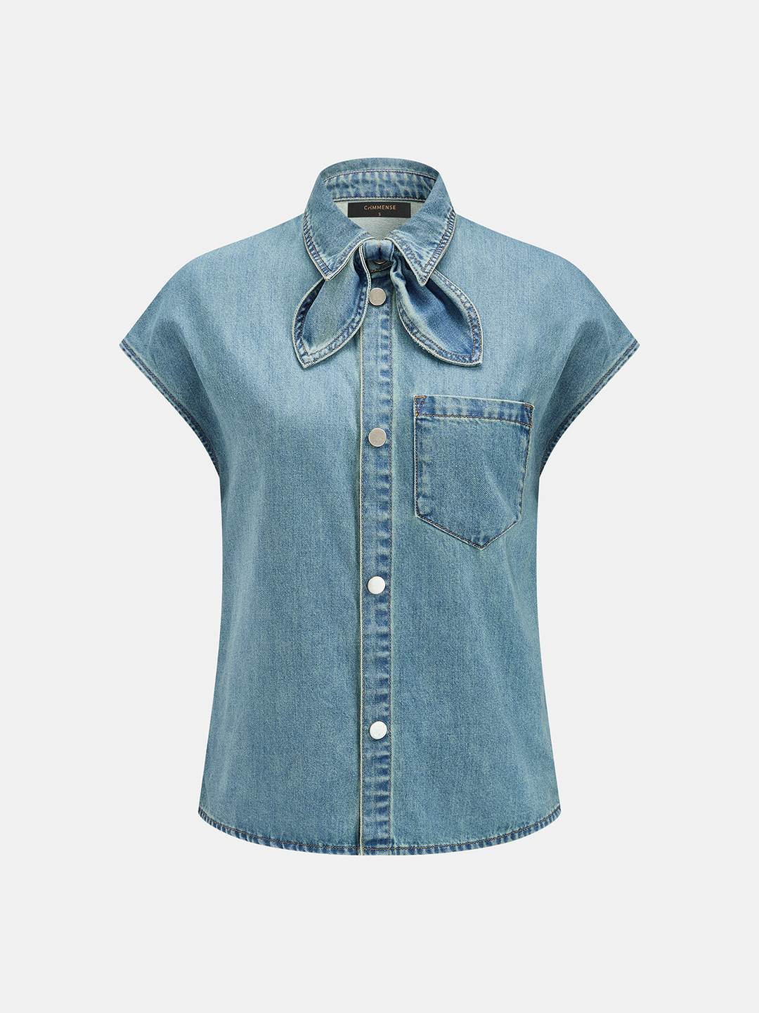 Denim Bow Tie Blouse &amp; Shorts Set