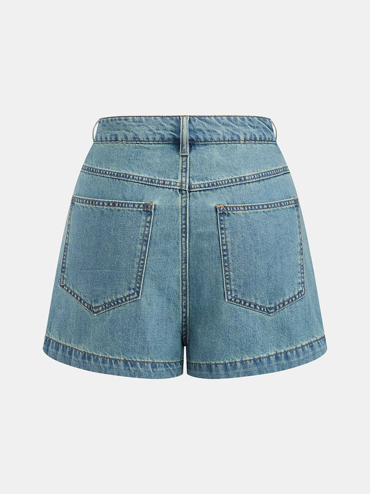 Denim Bow Tie Blouse &amp; Shorts Set