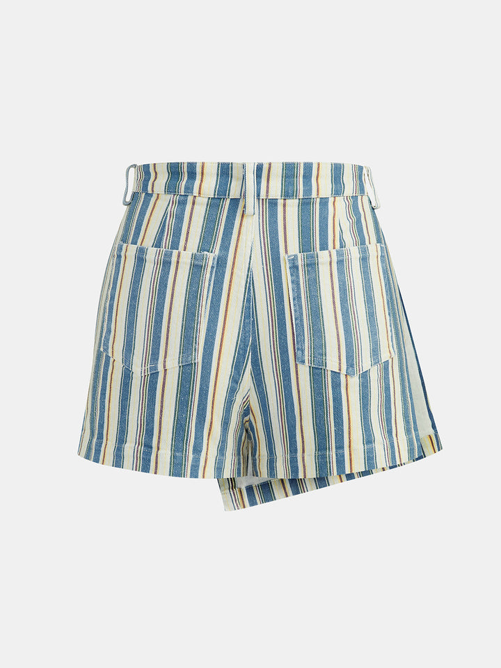 Casual Cotton Striped Tie Waist Skort