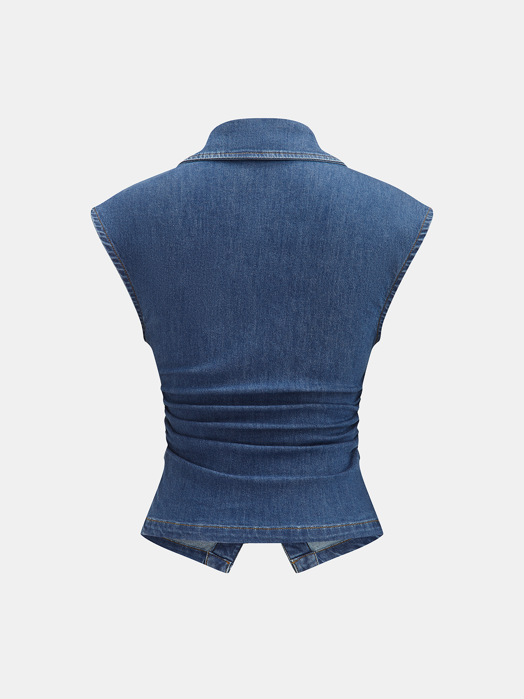 Ruched Collared Button Denim Tank Top