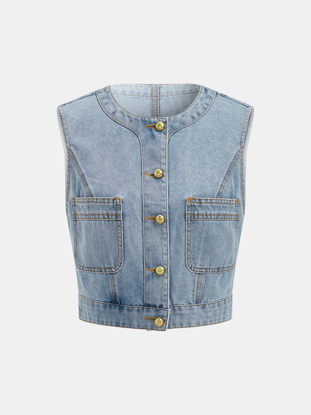Denim Crop Vest &amp; Pleated Midi Skirt Set