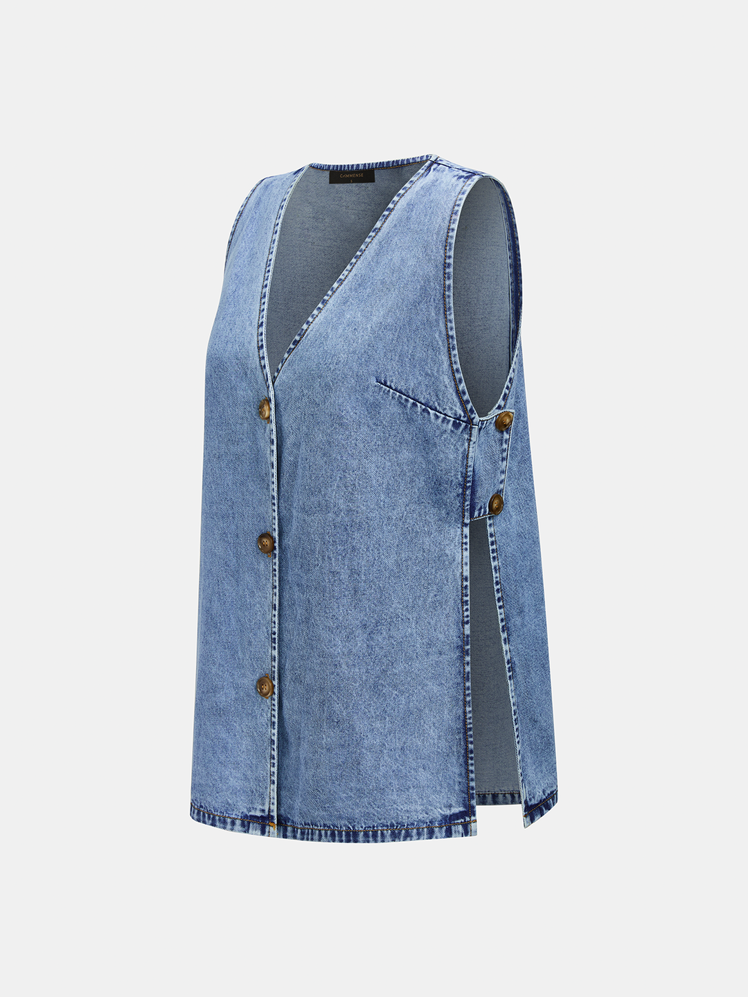 Side Slit Denim Vest &amp; Drawstring Shorts Set