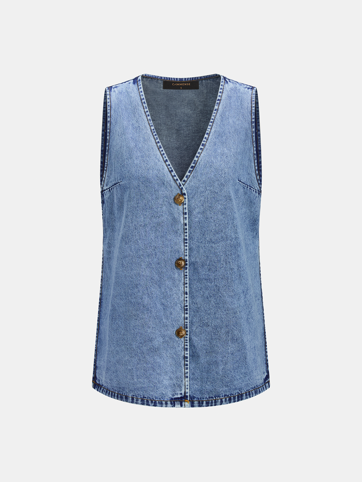 Side Slit Denim Vest &amp; Drawstring Shorts Set