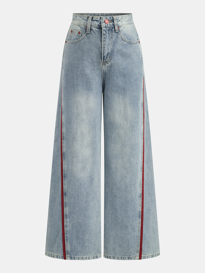Side Stripe Curved Leg Denim Jeans