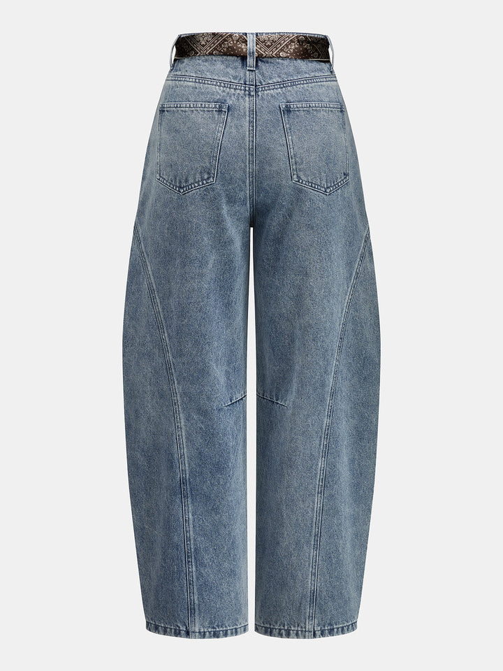 Bandana Belted Seam Detail Barrel Jeans