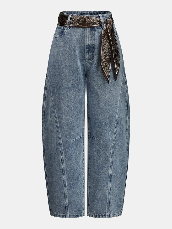 Bandana Belted Seam Detail Barrel Jeans