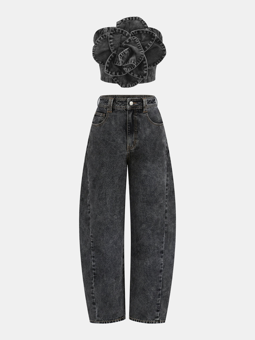 3D Rose Applique Denim Tube Top