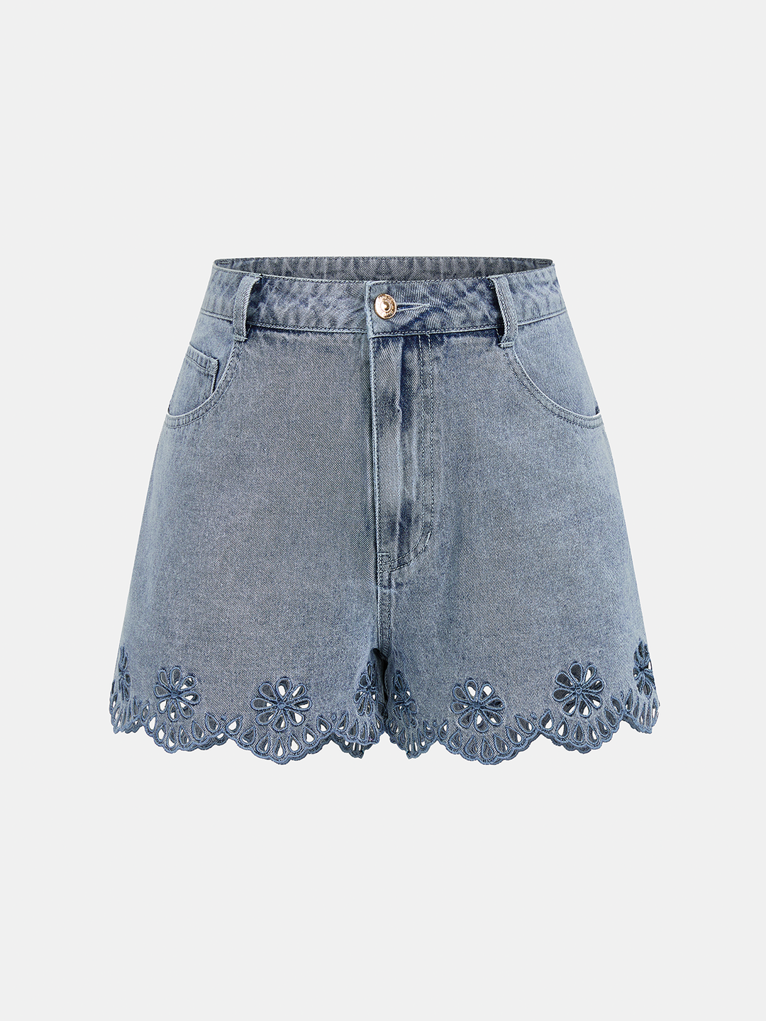 Embroidered Denim Two Piece Shorts Set