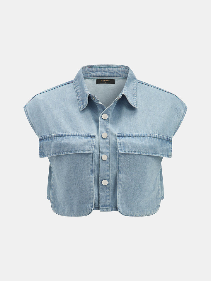 Sleeveless Crop Denim Top &amp; Pleated Pants Set