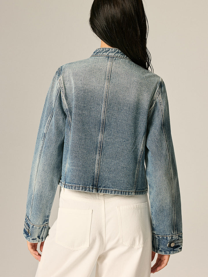 Napoleon Style Stand Collar Denim Jacket