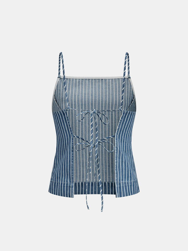 Striped Denim Tie Back Cami Top &amp; Short Set