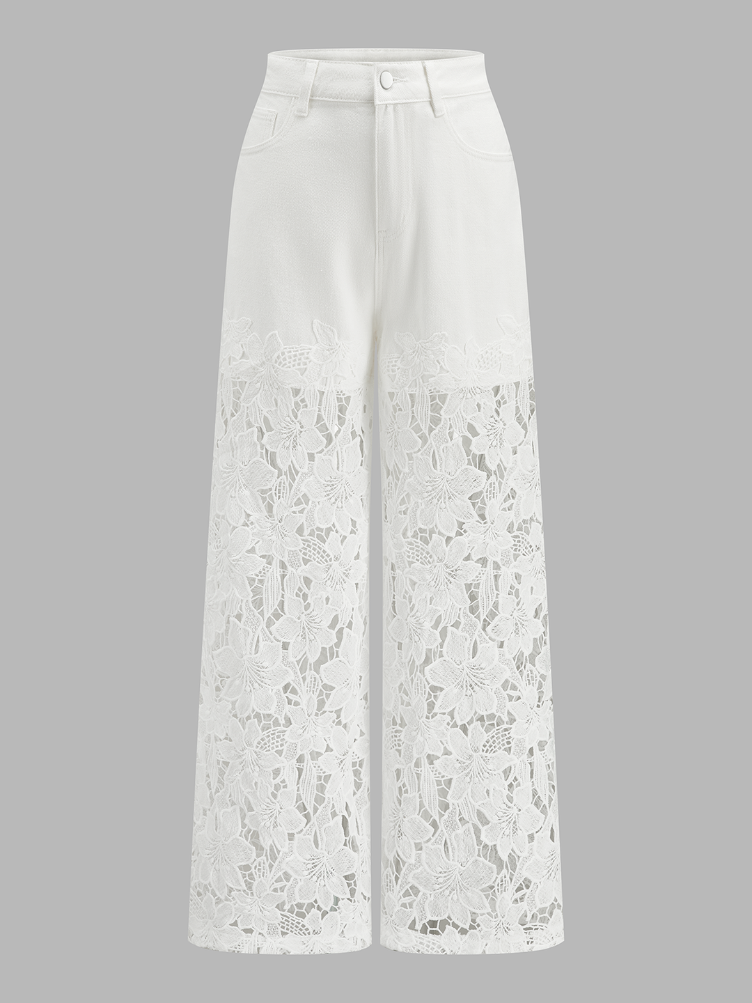 Lace Panel Denim Wide Leg Pants