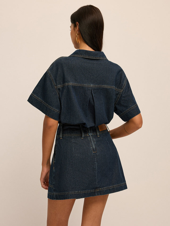 Short Sleeve Denim Blouse &amp; Mini Skirt Set