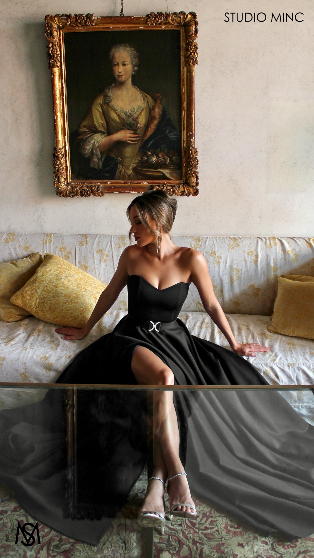 SWEETHEART - Black Strapless Formal dress with Corset &amp; Full Circle Skirt