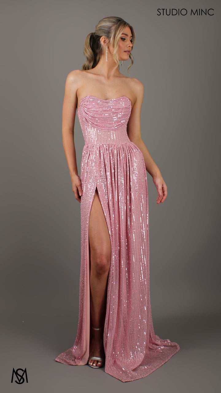 Crush - BLUSH PINK SEQUIN FORMAL DRESS WITH ARM DRAPES
