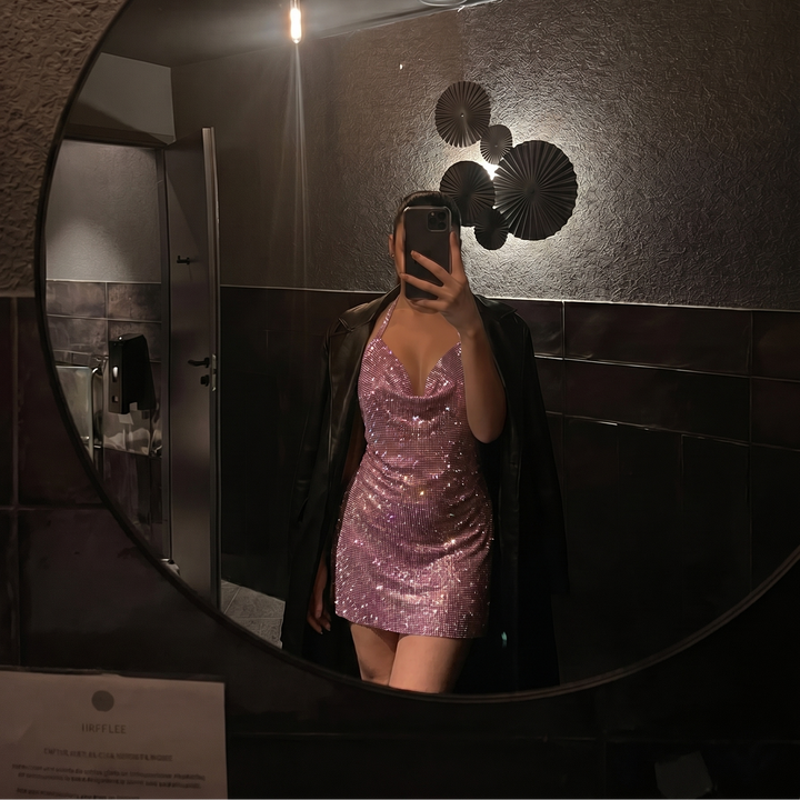 Body Talk Diamond Mesh Pink Mini Dress