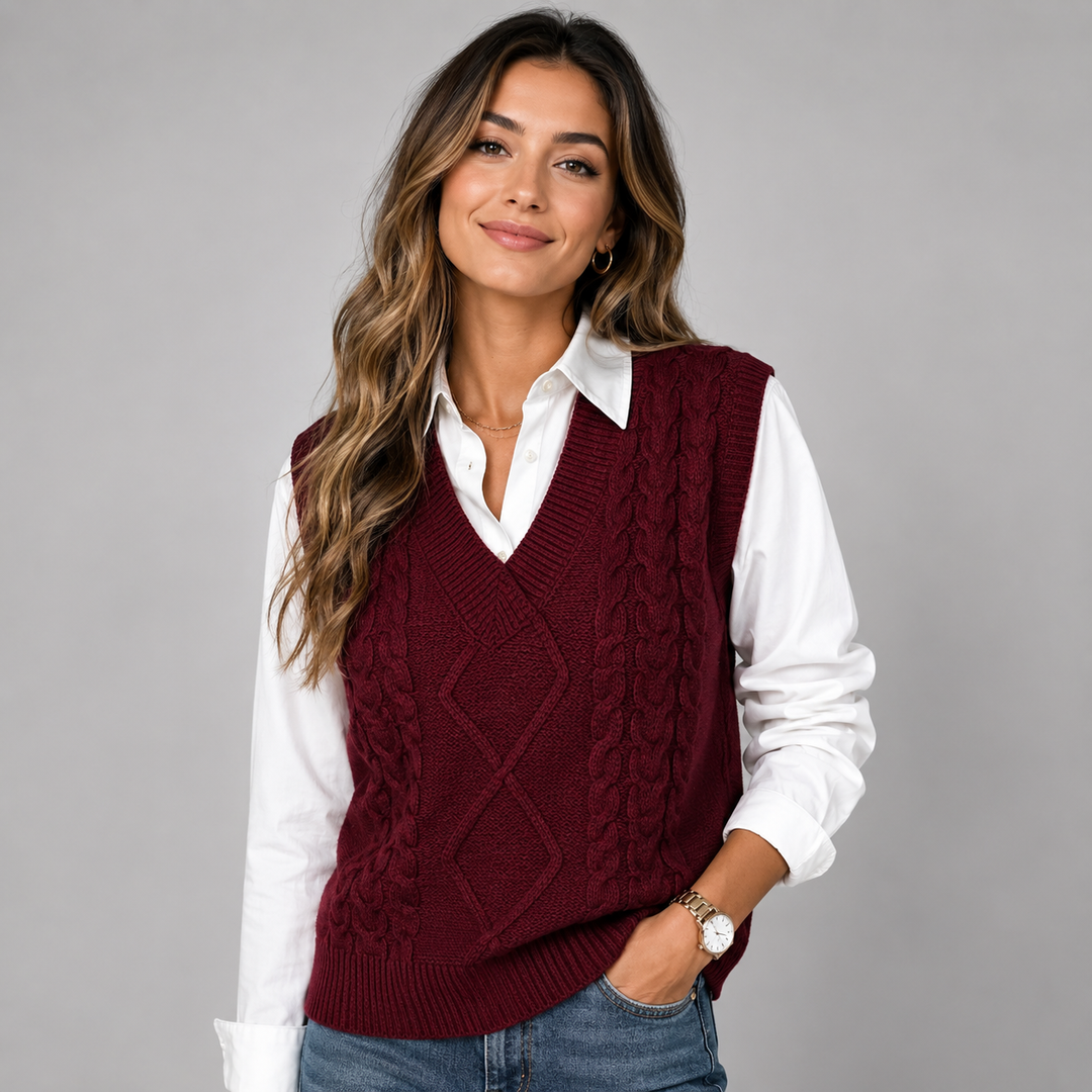 Antoinette | V-Neck Ribbed Sleeveless Knit Waistcoat