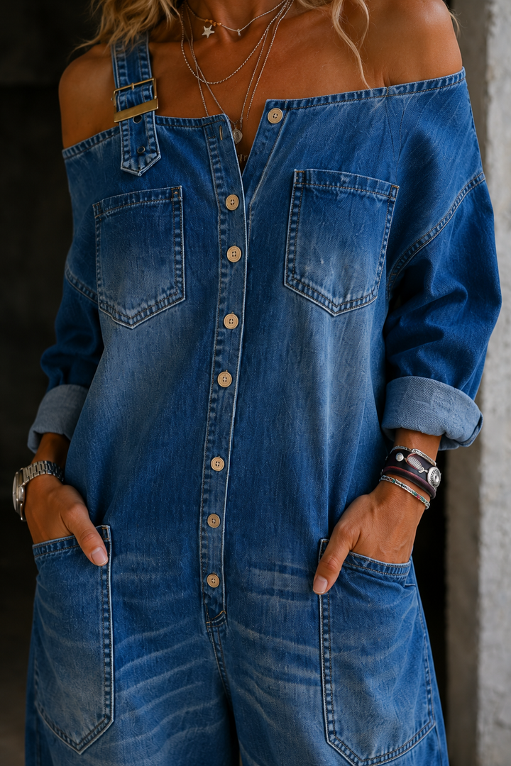 Lianne™ Off-Shoulder Denim Jumpsuit
