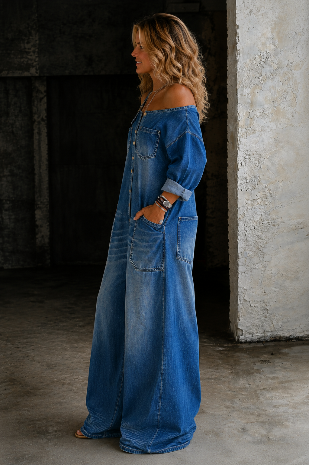 Lianne™ Off-Shoulder Denim Jumpsuit